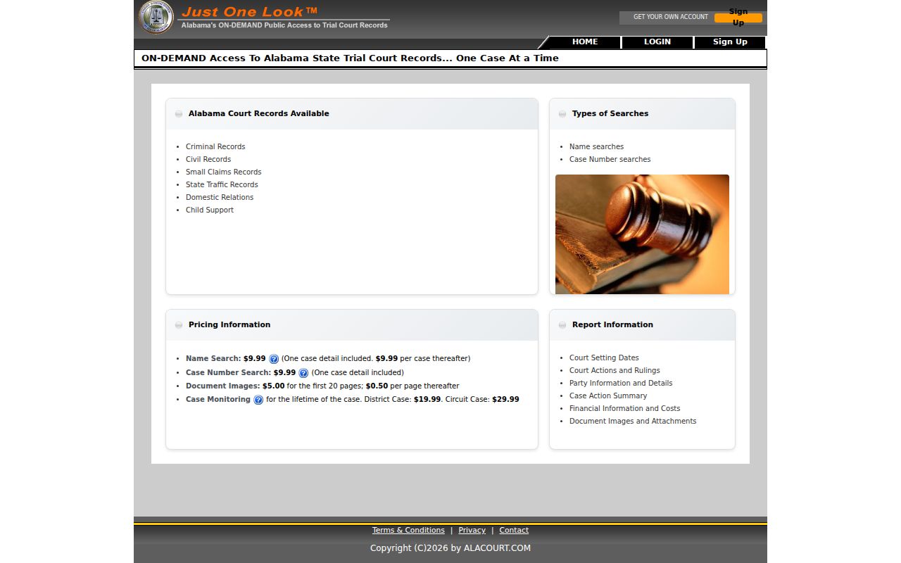 Lauderdale County court records Alacourt ACCESS Just One Look portal