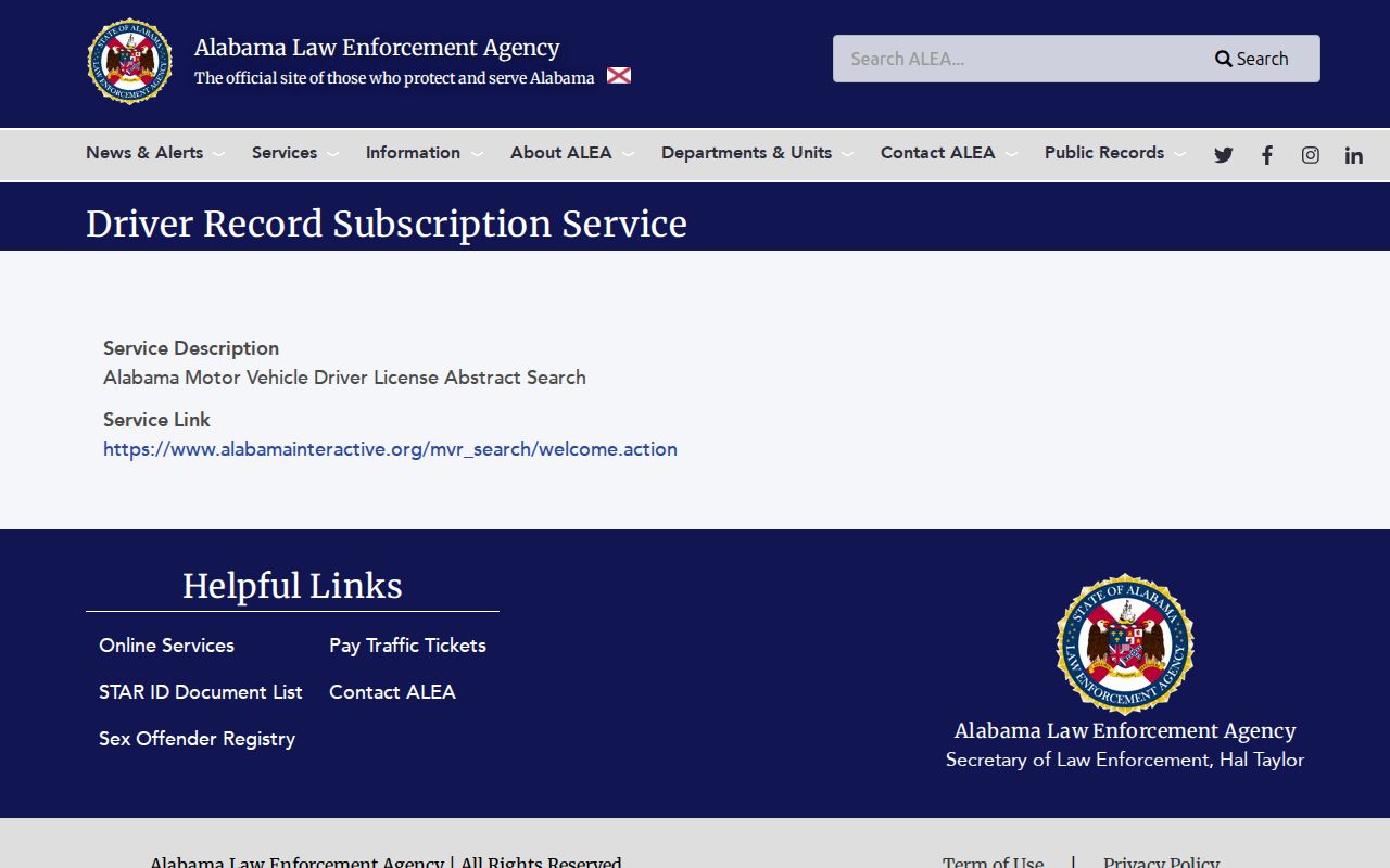 Lauderdale County traffic court records ALEA driver record subscription service