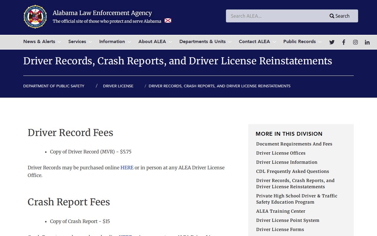 Lauderdale County traffic court records ALEA driver records and reinstatements